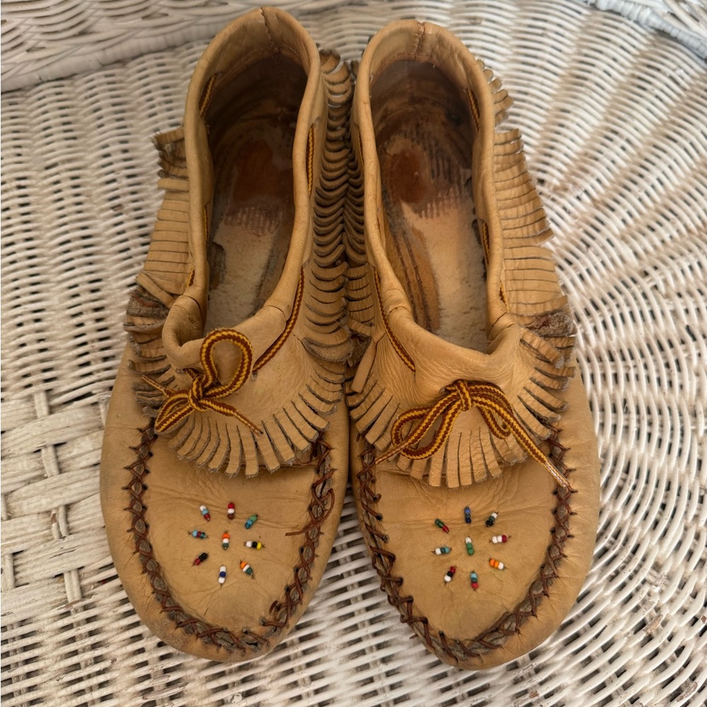 Handcrafted Tan Moccasins with Fringe